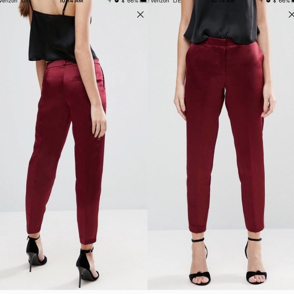 NWT ASOS Glam Slim Leg Trouser Pants Maroon - Picture 1 of 11